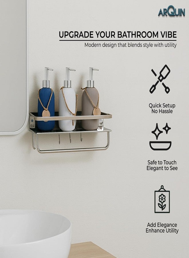 ARQUIN Bathroom Accessories Set | Multipurpose Wall Shelf Stainless Steel Bathroom Shelf I Wall Mount Shelf Organizer | Towel Hook Shelf and Rack I Bathroom Shelves Silver (15x5 Inch) - Image 3